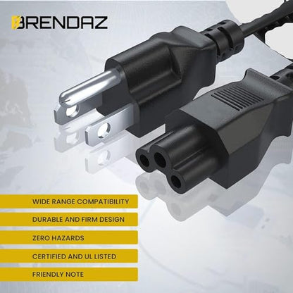 3 Prong Power Cord Replacement for Computers, TV, Monitors, Compatible with Samsung, LG, Dell, HP, Acer, Asus, NEMA 5-15P to C5 Power Cable -Mickey Mouse Connector (6-Feet) - size: 6-Feet