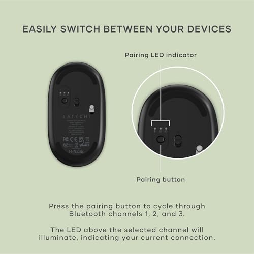 Satechi OntheGo Bluetooth Mouse with USB C Rechargeable Battery, Connect up 3 Devices, Compact and Portable Wireless Mouse for Laptop, Computer, Tablet – Black - color: Black