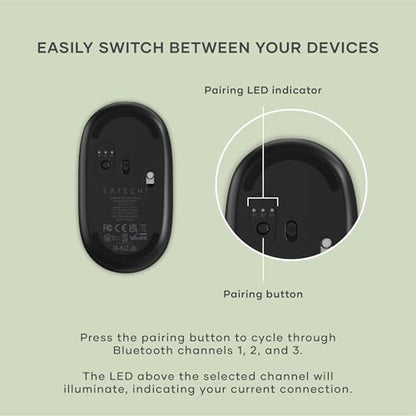 Satechi OntheGo Bluetooth Mouse with USB C Rechargeable Battery, Connect up 3 Devices, Compact and Portable Wireless Mouse for Laptop, Computer, Tablet – Black - color: Black