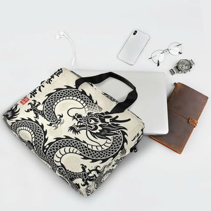 Laptop Zipper Case Portable Crossbody Messenger with Handle and Shoulder Strap 15.6 inch Case Hard Cover with Zipper Japanese Black Dragon
