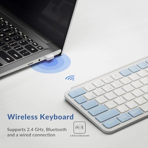 Keychron B1 Pro Ultra-Slim ZMK/Launcher Wireless Bluetooth 2.4 GHz/Wired Connection Keyboard for Mac Windows Linux - Retro Blue - color: Retro Blue