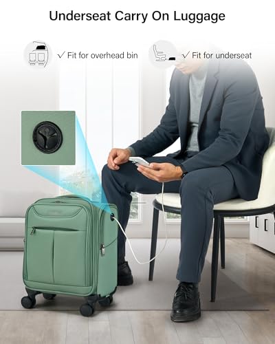 Hanke Underseat Carry On Luggage with Wheels, Lightweight Small Suitcase Airline Approved 16 Inch Softside Personal Item Travel Bag for Women Men, Compact Under Seat Luggage.(Forest Green) - color: Forest Green
