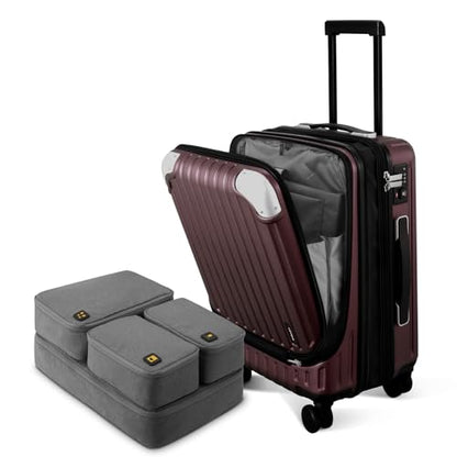 LEVEL8 Grace Carry On Luggage Airline Approved, 20 Inch Expandable Hardside Carry On Suitcase With Wheels, Abs+Pc Small Luggage with Tsa Lock, Red, 20-Inch - color: Red, size: 20 Inch + 4PC