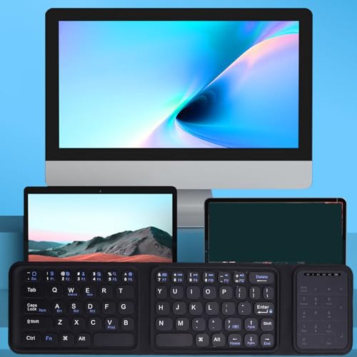 Zopsc Wireless Bluetooth Keyboard, Ultra Slim Foldable Keyboard with Touchpad, USB-C Rechargeable Keyboard, Numeric Keypad Keyboard for Travel Office