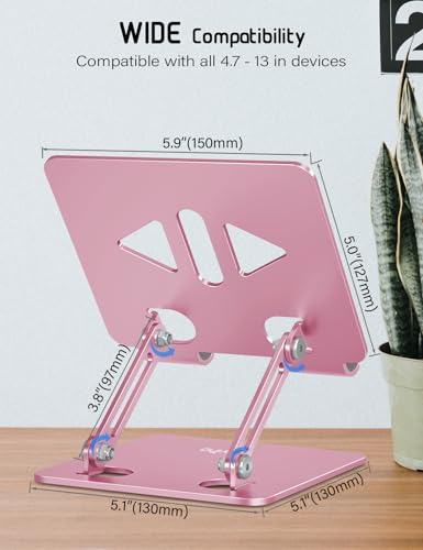 Aoviho Tablet Stand for Desk,Adjustable Tablet Holder,Rose Gold | Stable Aluminum Design, Fits iPad Pro/Air/Mini & Samsung Tablets, Adjustable Viewing, Ideal for Office & Home - color: Rose Gold