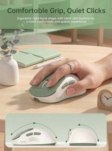 hunart H6 49g Wireless Mouse, Bluetooth & 2.4GHz, Rechargeable, Green | Silent Clicks, Two Ways to Connect, USB-C Charging, Lightweight Right-Hand Ergonomic Comfort, for Laptop, MacBook, Computer - color: Green
