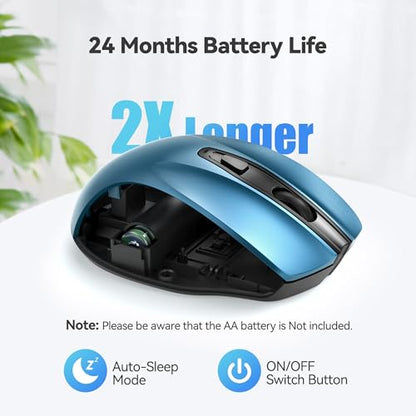 TECKNET Wireless Mouse, 2.4G Ergonomic Computer Mouse, 2600 DPI, Azure | Ergonomic Design with Side Grips, Adjustable DPI, 2-Year Battery, Compact Size, USB-A Plug & Play, Wide OS Compatibility - color: Azure