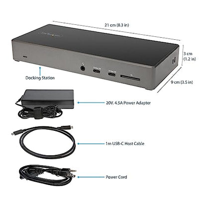 StarTech USB-C Triple 4K Dock with 100W PD, DP 1.4 DSC, 6-Port 10Gbps, GbE | Windows, Chrome, 2x DisplayPort 1.4, HDMI 2.0, SD 3.0 reader, 2x security K-Slots, Audio, Headset port - style: 2 x DP + HDMI|100W PD