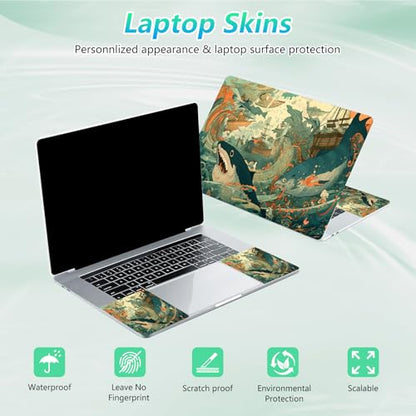 Laptop Skin Sticker Decal 12"-15.6" Universal Laptop/Notebook/Netbook Vinyl - Waterproof Scratch Resistant,Fits HP Dell Lenovo MacBook,2 Free Wrist Pads,Easy Apply & Remove,Cute Cartoon Shark - color: Cute Cartoon Shark
