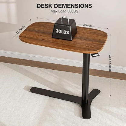 Muvai Overbed Bedside Table with Hidden Casters,30 Inches Adjustable Height Pneumatic Mobile Laptop Standing Desk, Rolling Computer Table for Home & Hospital Use ，Black Walnut 30" W x 17.7" D - color: Walnut