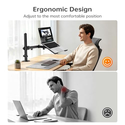 Afaloona Single Monitor and Laptop Mount for 13-32 Inch Screen or 11-17 Inch Notebook, Fully Adjustable Monitor Arm with Removable Vented Tray, Supports Up to 18 lbs, C-Clamp, VESA 75x75/100x100mm - size: Laptop Stand