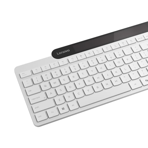 Lenovo 800 Self-Charging Bluetooth Keyboard, Uses Ambient Light for Charging, Bluetooth 5.1, Supports 3 Devices, Battery Free, Wireless, White - color: White