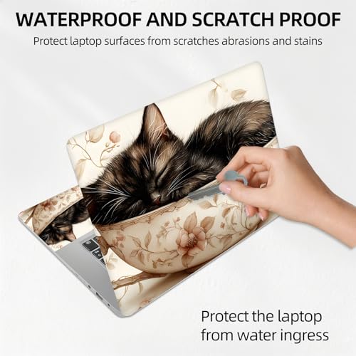 Cozy Teacup Cat Universal Laptop Skin Sticker 3PCS, Protective Decal Trim-to-Fit 11.6" 13.3" 14" 15.6" Laptop Vinyl Cover, Removable Anti-Scratch Computer Decal Protector - color: Cozy Teacup Cat
