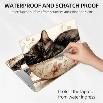 Cozy Teacup Cat Universal Laptop Skin Sticker 3PCS, Protective Decal Trim-to-Fit 11.6" 13.3" 14" 15.6" Laptop Vinyl Cover, Removable Anti-Scratch Computer Decal Protector - color: Cozy Teacup Cat