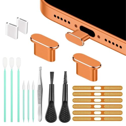 Mobile Phone Speaker Metal Dust Mesh for iPhone 17pro max, Charging Port dust Plug, Cleaning Brush Cleaning Tool Set (Cosmic Orange) - color: Cosmic Orange