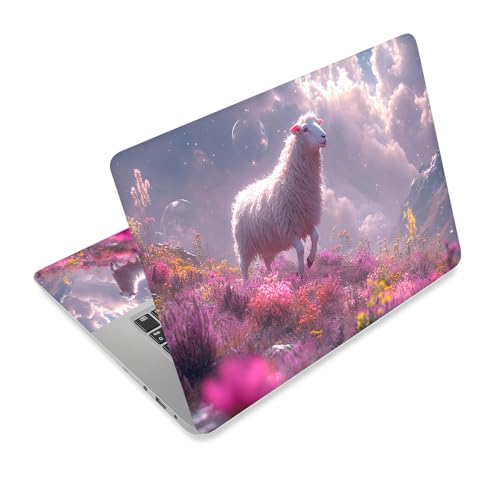 Universal Laptop Skin Sticker Decal,15.6 Inch Laptop Vinyl Cover for 13" 14" 15.6" Laptop,Scratch-Resistant Waterproof Protector Wrap,Reusable with Wrist Pads,Pink Field Sheep - color: Pink Field Sheep