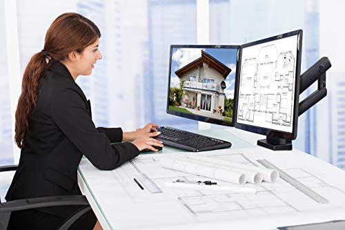 Mount-It! Dual Monitor Arm Desk Stand, 24-32" Screens | Premium articulating spring arms with height adjustment, fits two VESA 75/100 screens, C-clamp & grommet.