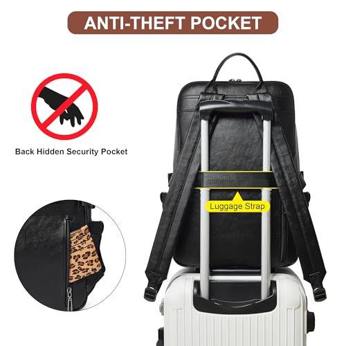 Shrrie Vegan Leather Laptop Backpack for Women,17 Inch Computer Backpack Purse for Work Business College Travel Teacher Nurse with Anti-theft Pocket & Giant Tumbler Holder Pocket,Black - color: Black