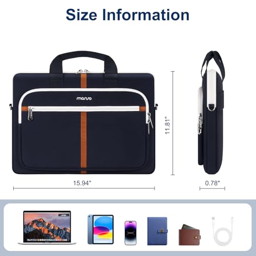 MOSISO Laptop Shoulder Bag Carrying Case, 15-16 inch Computer Bag | Compatible with MacBook Pro 16 inch/Air 15 inch, HP Dell Lenovo Acer Asus, Messenger Bag with Trolley Sleeve & Pockets, Blue