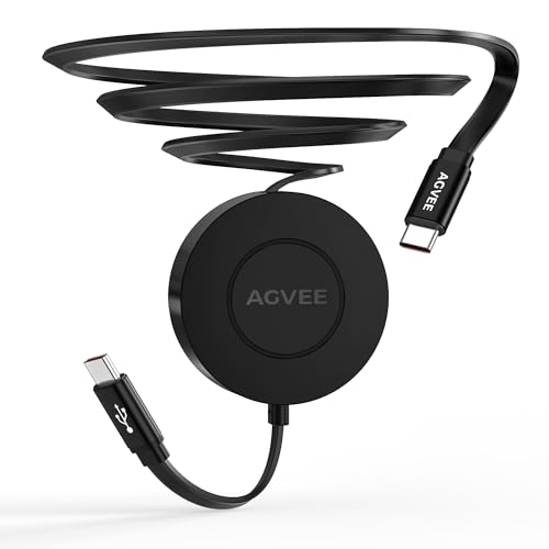 AGVEE 0.3ft Fixed / 3.3ft Extend Single-End Retractable USB C to C Cable | Desk-Mounted, Pocket Size, 60W PD Fast Type C Phone Charger for iPhone 17 16 15, Samsung S20 S10, Android, Cord Organizer - size: 0.3ft Fixed / 3.3ft Extend, style: C to C