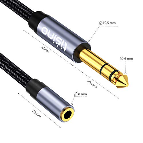 Tisino 1/4" Male to 1/8" Female Headphone Adapter Extension Cable, 5 FT | 1/4" to 1/8" TRS Extension Cable for Guitar Amp, Piano, Speaker, Mixer, Gold-Plated Stereo Audio Jack Adapter Cord - size: 5 feet