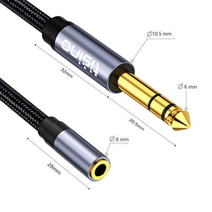 Tisino 1/4" Male to 1/8" Female Headphone Adapter Extension Cable, 1 FT | TRS 1/4" to 1/8" Stereo Jack for Guitar Amp, Digital Piano, Speaker, Mixing Console, Gold-Plated Audio Extension Cable - size: 1 feet