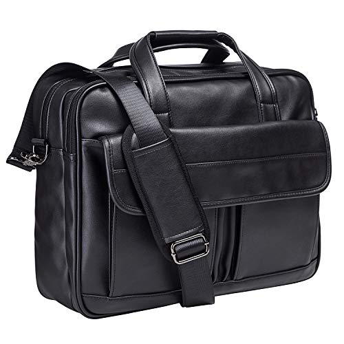 seyfocnia Men's Business Travel Briefcase Leather Handmade Messenger Bags Laptop Bag - color: Black, size: 17.3inch