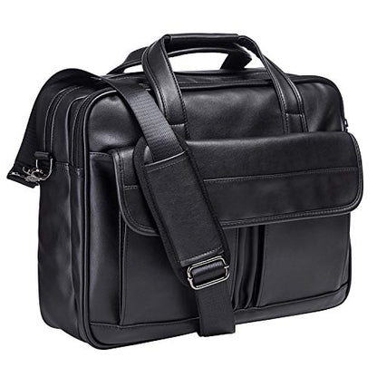seyfocnia Men's Business Travel Briefcase Leather Handmade Messenger Bags Laptop Bag - color: Black, size: 15.6inch