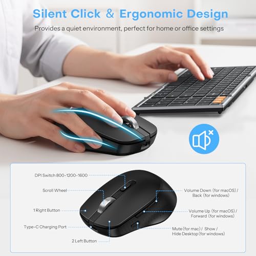 Foldable Keyboard and Mouse for 3 Devices, OMOTON Wireless Bluetooth Combo | USB-C Rechargeable, Ergonomic Mouse, Full-Size Folding with Numpad for Mac/Windows/iPhone/Tablet, Travel Portable, Space Grey