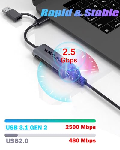 Wavlink USB C to Ethernet Adapter 2.5 Gbps, 2-in-1 USB to 2.5G Ethernet Adapter, USB-C to RJ45 Network Converter (Thunderbolt 4/3 Compatible), Aluminum Case for Windows, Mac OS, iPad OS and More. - color: NWU330GCA