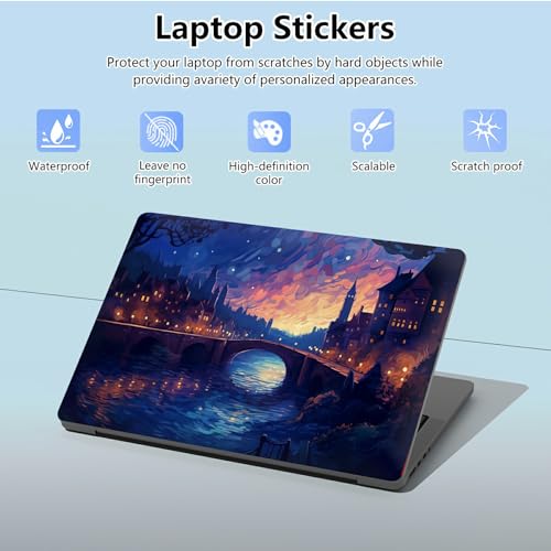Universal Laptop Skin Sticker with 2 Wrist Pad Skins, Waterproof Scratch Resistant Vinyl Laptop Cover Decal, Cut to Fit for 11–15.6 Inch MacBook HP Dell Lenovo, Fantasy City - color: Fantasy City