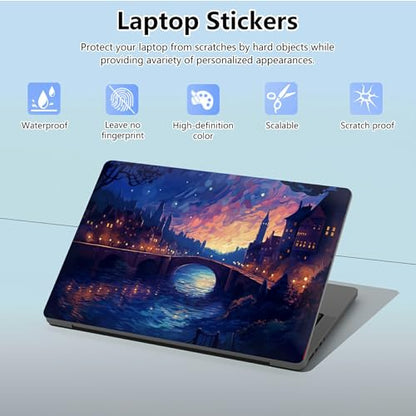 Universal Laptop Skin Sticker with 2 Wrist Pad Skins, Waterproof Scratch Resistant Vinyl Laptop Cover Decal, Cut to Fit for 11–15.6 Inch MacBook HP Dell Lenovo, Fantasy City - color: Fantasy City