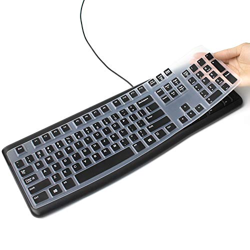 Silicone Keyboard Cover Skin for Logitech K120 & MK120 Ergonomic Desktop USB Wired Keyboard Waterproof Protector Accessories (Black) | Ultra Thin, Silicone, Waterproof, Dust Proof, Desktop Keyaboard Accessories (Black) - color: Black,Orange