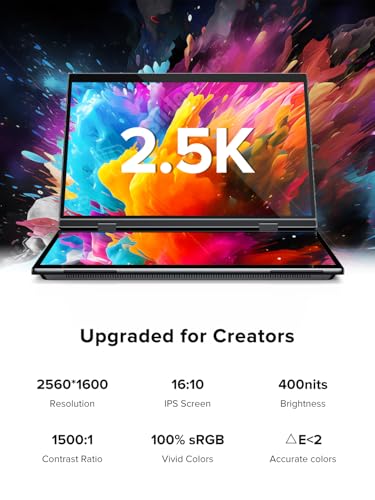 UPERFECT Delta Pro Touch Portable Monitor, 16" 2K Laptop Screen Extender, Touchscreen Dual Monitor with Stylus, First Pressure-Sensitive Touch Display, Stacked Folding Vertical Dual Screen with Stand - size: 16"