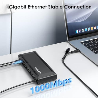 WAVLINK USB C Docking Station Dual 4K@60Hz(2 HDMI+2DP) | 100W PD Charging, Compatible with Thunderbolt 4/3, M1-M5 Mac/Neo, Windows, 10Gbps USB C, LAN, Displaylink Driver Required