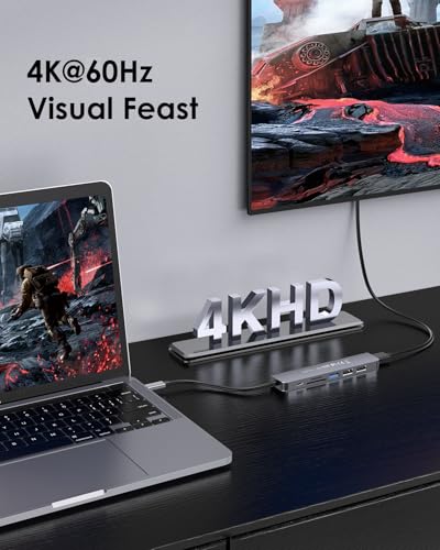 LENTION 7-in-1 USB C Hub, 4K@60Hz HDMI, 100W PD, Card Reader, USB 3.0 & 2.0 | Plug and Play, Stable Driver 3.0 Certified, for macOS, iOS/iPadOS, Windows & ChromeOS (CB-CE18, Space Gray) - color: Space Gray