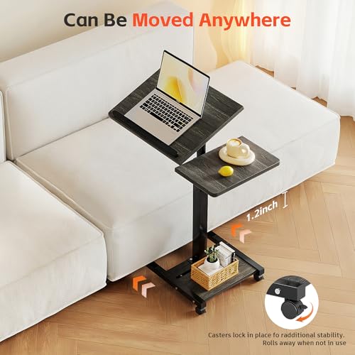 Laptop Desk Stand for Bed Portable Desk Overbed Bedside Mobile Laptop Table Rolling Foldable Table Adjustable Height with Locked Wheels & Mouse Pad for Office Sofa (Dekuwood Black) - color: Dekuwood Black