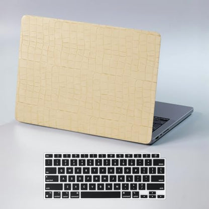 DTangLsm for MacBook Air 13 inch Case M5 2026-2022 M4 M3 M2 A3449 A3240 A3113 A2681, Crocodile Alligator Skin Luxury Textured Leather Hard Logo Cutout Case for MacBook Air 13.6+Keyboard Cover, Beige - color: # Crocodile Skin Beige