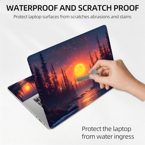 Full Moon Pine River Night Universal Laptop Skin Sticker 3PCS, Protective Decal Trim-to-Fit 11.6" 13.3" 14" 15.6" Laptop Vinyl Cover, Removable Anti-Scratch Computer Decal Protector - color: Full Moon Pine River Night