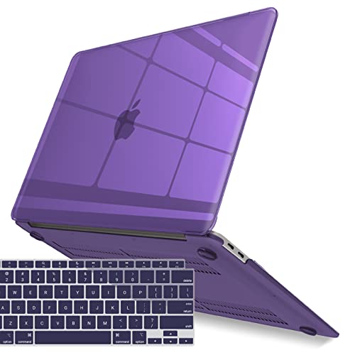 IBENZER Compatible with New MacBook Air 13 inch Case 2022 2021 2020 M1 A2337 A2179 A1932, Plastic Hard Shell Case with Keyboard Cover for Mac Retina Display with Touch ID, Crystal Purple, AT13CYPU+1 - color: Crystal Purple