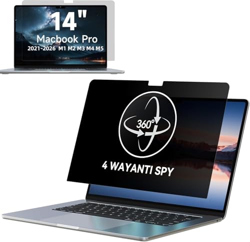 IPROKKO 360° Privacy Screen for MacBook Pro 14 inch (2021-2026, M1, M2, M3, M4, M5, Pro, Max), Matte Anti Glare Blue Light 14.2in Mac Scratch Resistant Laptop Screen Protector Filter - size: 14 inches