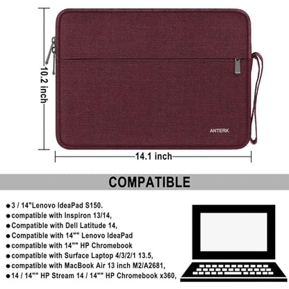Laptop Sleeve Case 14 Inch, Water Resistant Traveling Computer Cover with Handle, Shockproof Protective Carrying Laptop Bag Compatible for 14 Inch MacBook Air/Pro, HP, Dell, Lenovo, WineRed - color: WineRed, size: 14 Inch