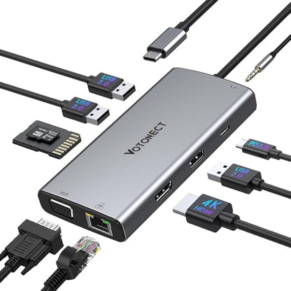 10-in-1 USB C Hub with 4K HDMI Adapter, SD/TF Card Reader, 100W PD Charging, 2 USB 3.0 Ports, and 2 usb2.0 Ports for MacBook Pro/Air, Dell XPS, Lenovo ThinkPad, etc. (10-in-1 VGA) - style: 10-in-1 VGA