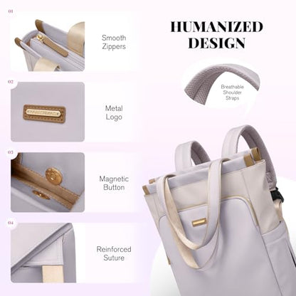 GOLF SUPAGS Convertible Laptop Backpack for Women Casual Daypack Notebook Tote Bag for Work College Travel Leisure (Taro Purple & White) - color: Taro Purple & White