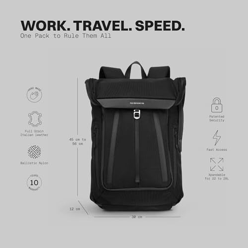 The Frenchie Co. - Work/Travel Speed Backpack - Expandable 23–30 liters - Laptop compartment with anti-theft magnetic closure - Ballistic nylon durable commuter pack - color: Black