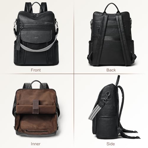 Laptop Backpack for Women 15.6 inch,Travel Leather Backpack Purse Nurse Teacher Carry on Backpack Computer Bag,Professional Water-Resistant College Business Work Casual Daypack,Two-tone Black - color: Two-tone Black