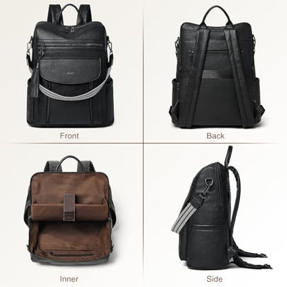 Laptop Backpack for Women 15.6 inch,Travel Leather Backpack Purse Nurse Teacher Carry on Backpack Computer Bag,Professional Water-Resistant College Business Work Casual Daypack,Two-tone Black - color: Two-tone Black