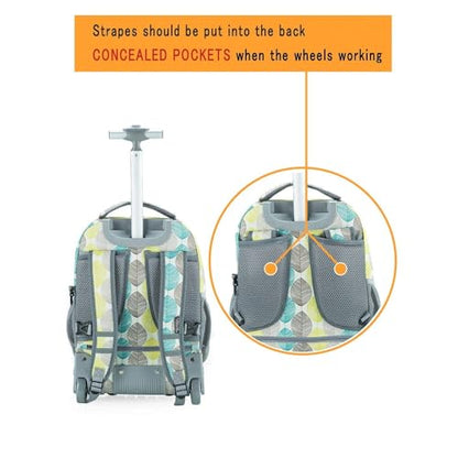Tilami Kids Rolling Backpack 18 inch Boys and Girls Laptop Backpack, Leaves - color: Leaves