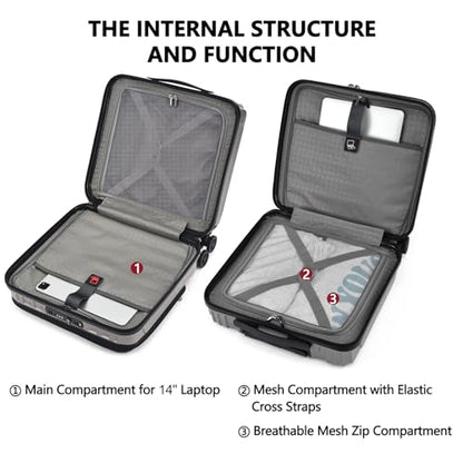 TydeCkare 16" Carry on Luggage with 2 Laptop Compartments, Lightweight Hardshell ABS+PC Suitcase with Dual Control TSA Lock, with YKK Zipper, 4 Spinner Silent Wheels, for Business Travel, Silver Grey - color: Silver Grey