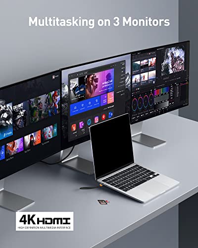 Baseus Laptop Docking Station, 4K Multitasking Docking Station with 2 HDMI+DP, PD, 3 USB-A, RJ45, Audio, TF/SD Card Reader, USB Hub Compatible for MacBook/Dell/HP/Surface/Lenovo